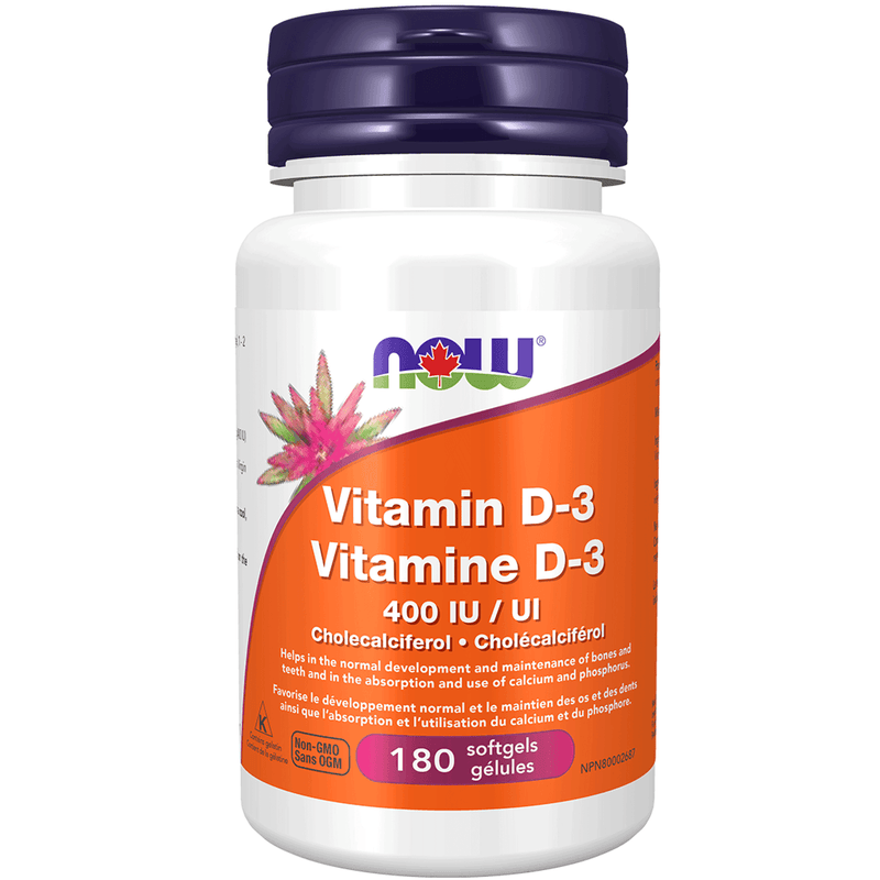 NOW Vitamin D-3 400 IU 180 Softgels Supplements - Kids at Village Vitamin Store