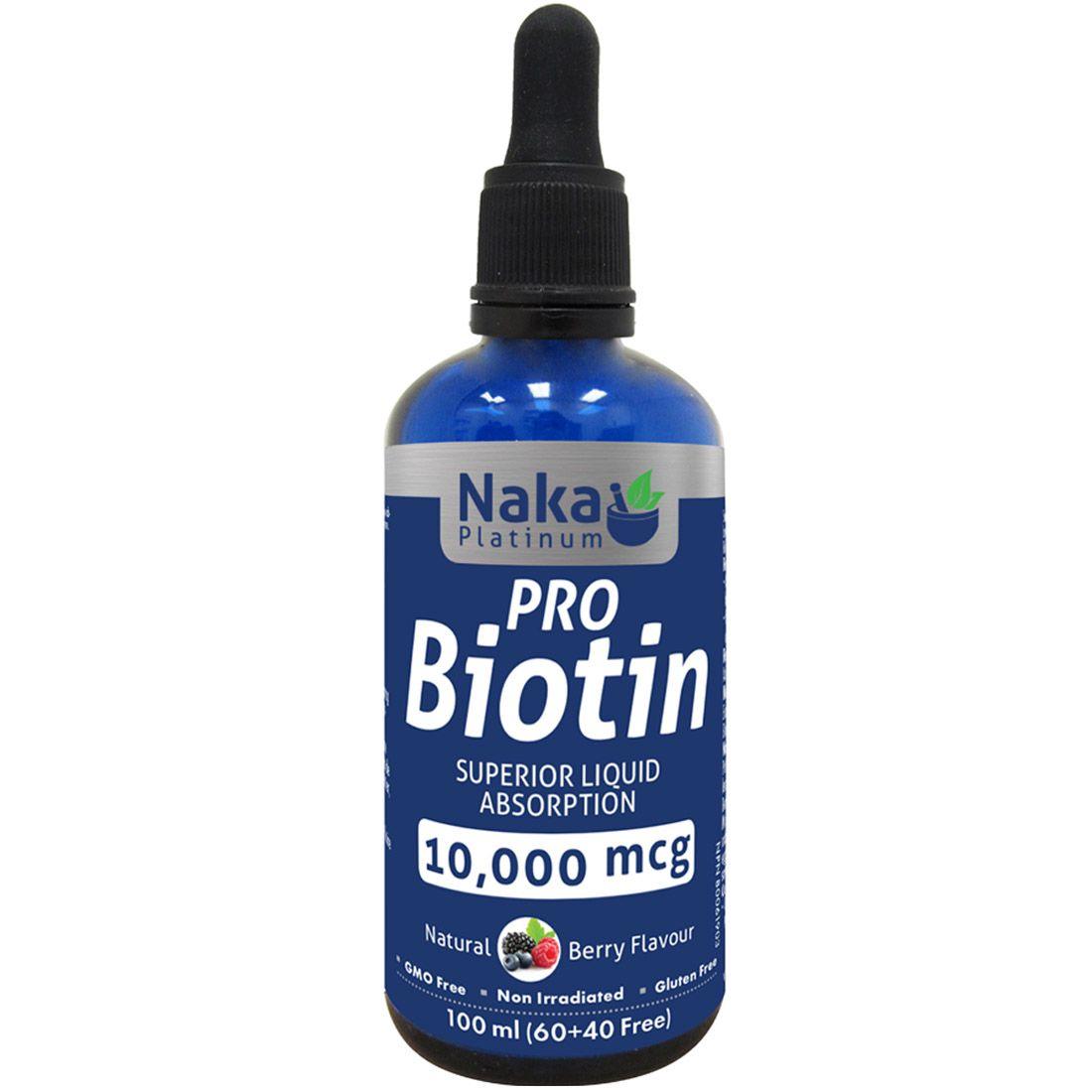 Naka Pro Biotin 10,000 mcg Superior Liquid Natural Barry Flavour Supplements - Hair Skin & Nails at Village Vitamin Store