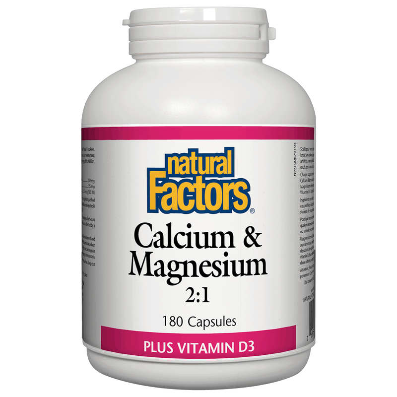 Natural Factors Calcium & Magnesium 2:1 Plus Vitamin D3 180 Capsules Minerals - Calcium at Village Vitamin Store