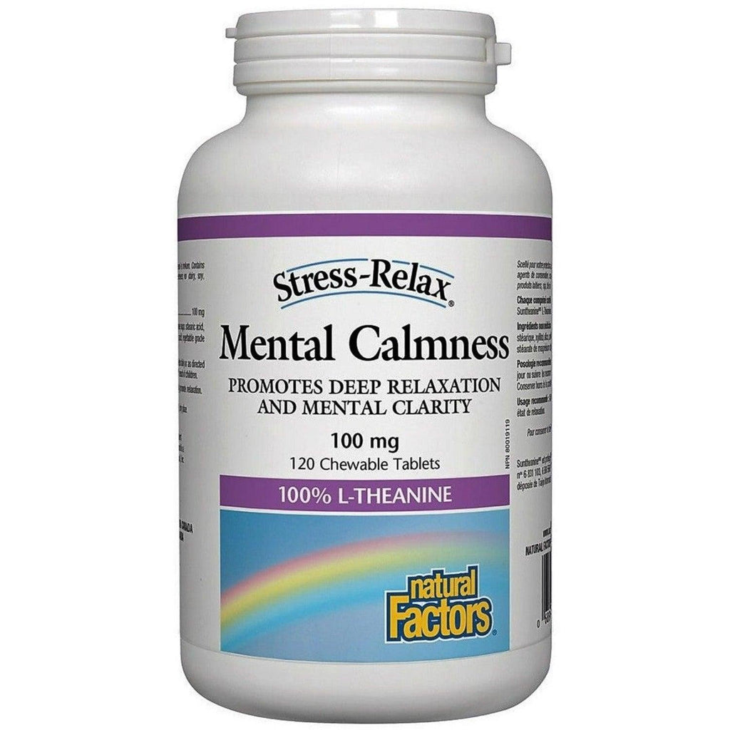 Natural Factors Mental Calmness 100% L-Theanine 100mg 120 Chewable Tabs Supplements - Stress at Village Vitamin Store