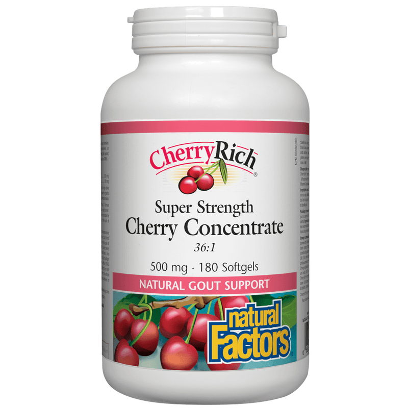 Natural Factors Cherry Rich Cherry Concentrate Super Strength 500mg 180 Softgels Supplements at Village Vitamin Store