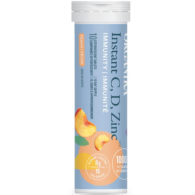 Organika Instant C, D, Zinc 10 Effervescents Tabs Peach Supplements - Immune Health at Village Vitamin Store