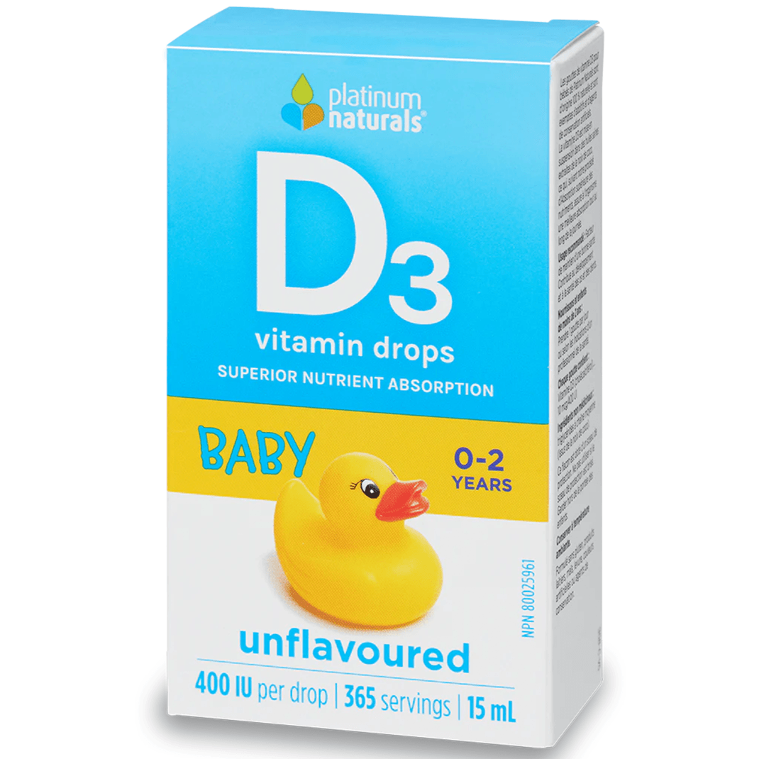 Platinum Naturals Baby Vitamin D3 Drops 400 IU Unflavoured 15mL Supplements - Kids at Village Vitamin Store