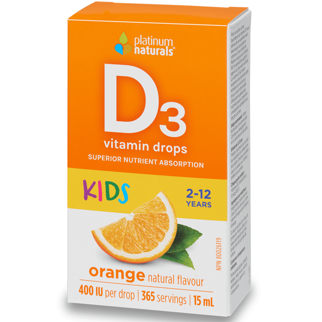 Platinum Naturals Kids Vitamin D3 Drops 400 IU Orange 15mL Supplements - Kids at Village Vitamin Store