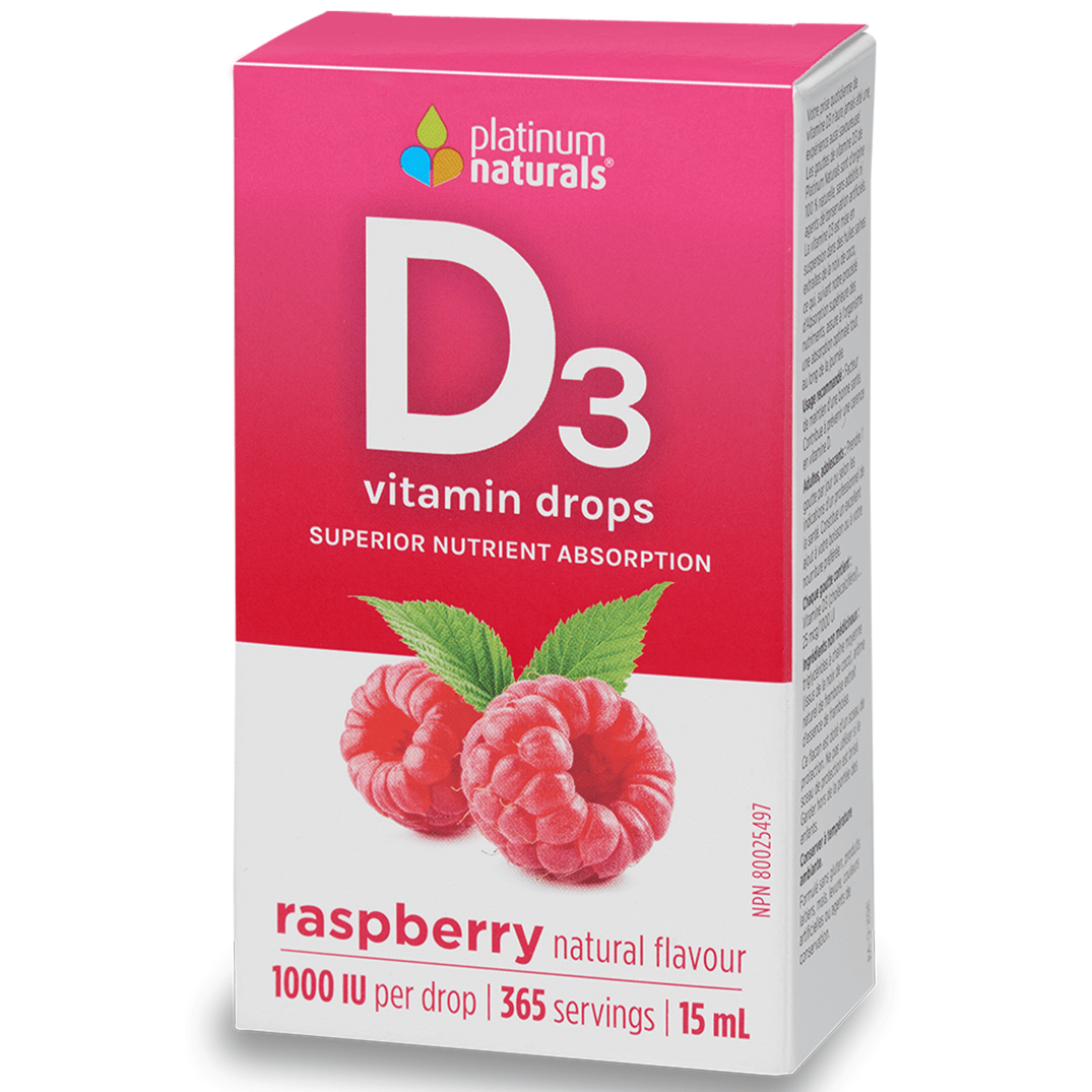Platinum Naturals Vitamin D3 Drops 1000 IU Raspberry 15mL Vitamins - Vitamin D at Village Vitamin Store