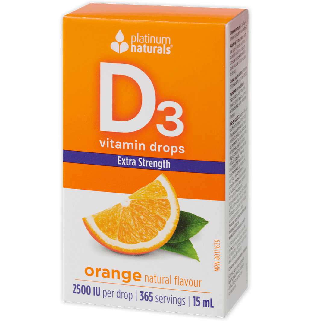 Platinum Naturals Vitamin D3 Drops Extra Strength 2500 IU Orange 15mL Vitamins - Vitamin D at Village Vitamin Store