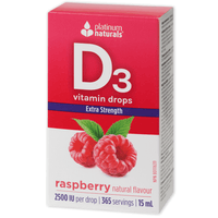 Platinum Naturals Vitamin D3 Drops Extra Strength 2500 IU Raspberry 15mL Vitamins - Vitamin D at Village Vitamin Store
