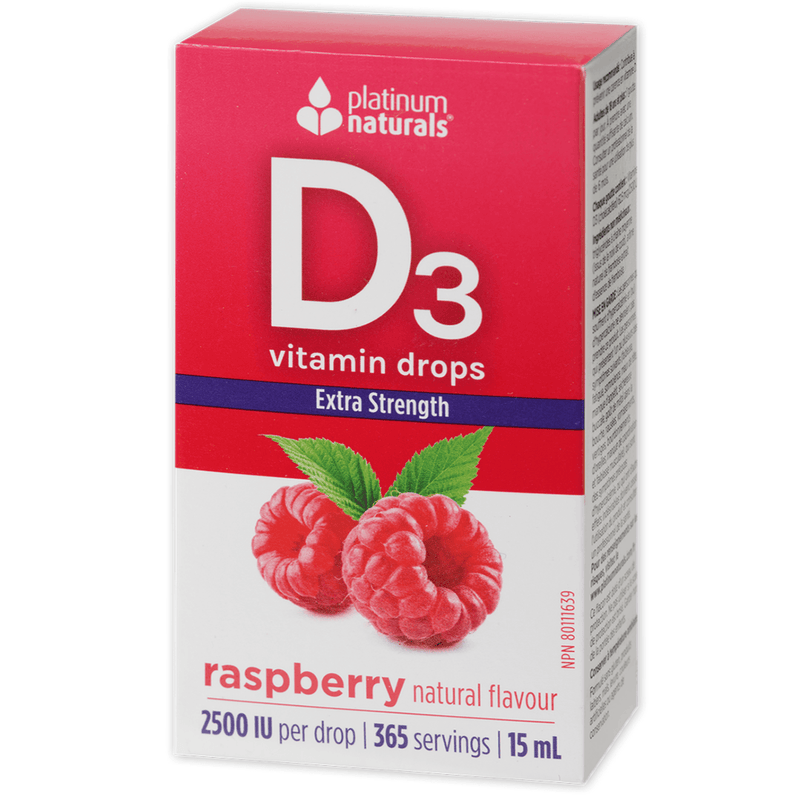 Platinum Naturals Vitamin D3 Drops Extra Strength 2500 IU Raspberry 15mL Vitamins - Vitamin D at Village Vitamin Store