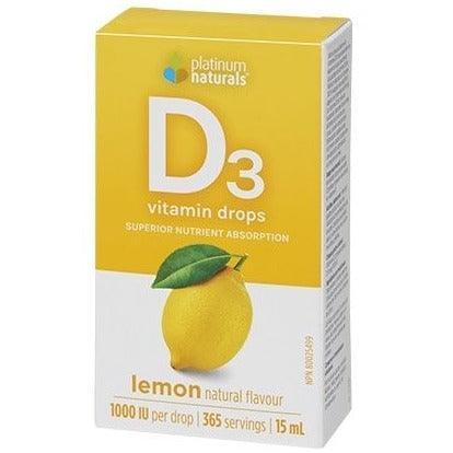 Platinum Naturals Vitamin D3 Drops Lemon 15mL Vitamins - Vitamin D at Village Vitamin Store