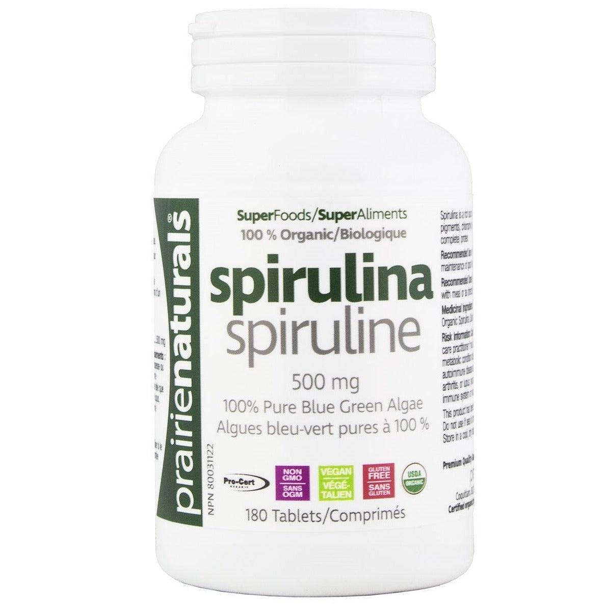 Prairie Naturals Spirulina Organic 500mg 180 Tabs Supplements - Greens at Village Vitamin Store