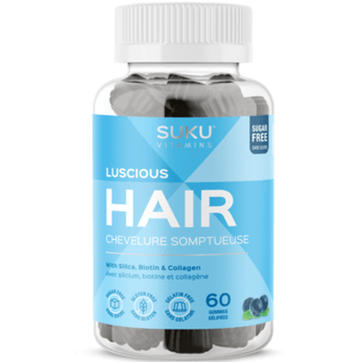 Suku Vitamins Luscious Hair Blueberry Bliss 60 Gummies Supplements - Hair Skin & Nails at Village Vitamin Store