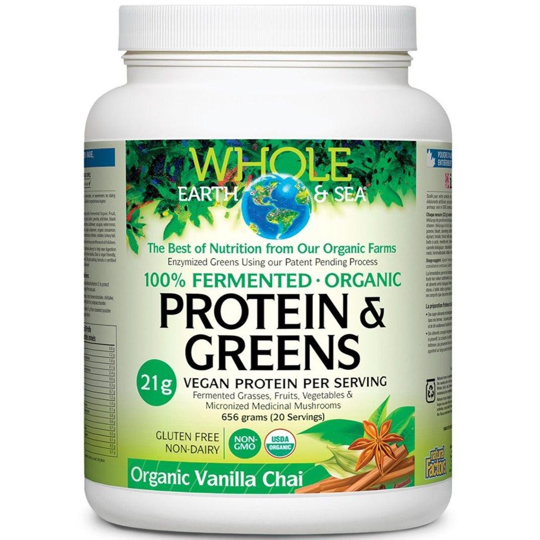 Whole Earth & Sea Organic 100% Fermented Protein & Greens Vanilla Chai 656g Supplements - Protein at Village Vitamin Store