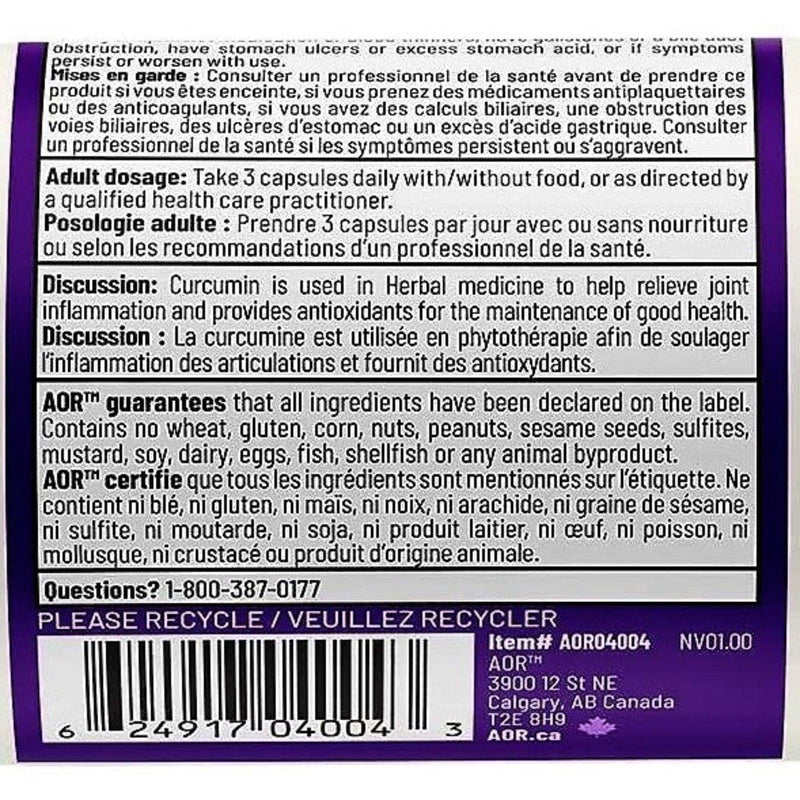 AOR Curcumin-95 400mg 90 Veggie Caps Supplements - Turmeric at Village Vitamin Store