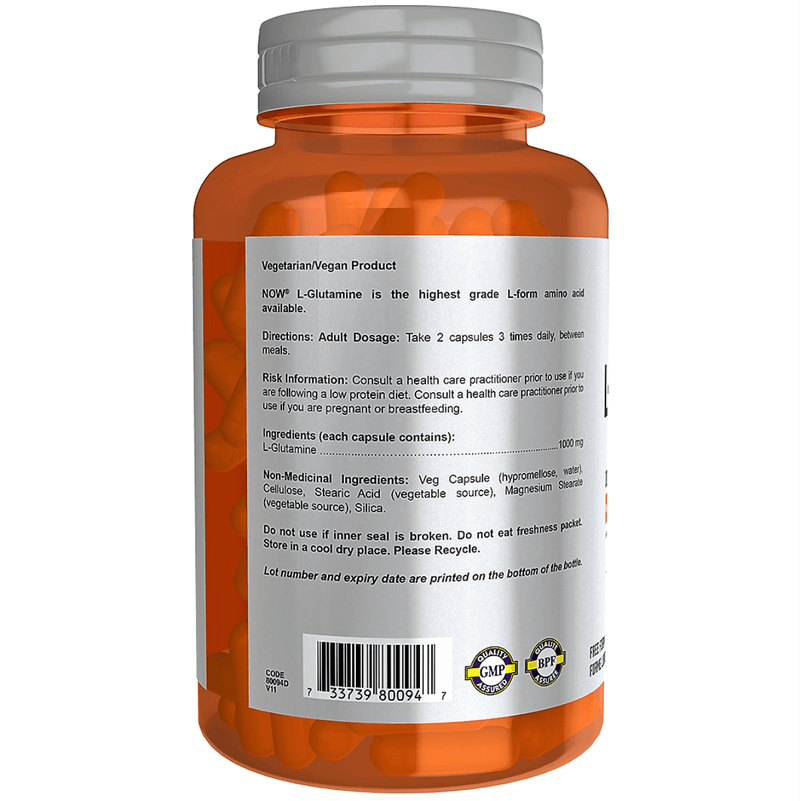 NOW Sports L-Glutamine 1000 mg 120 Veggie Caps Supplements - Amino Acids at Village Vitamin Store