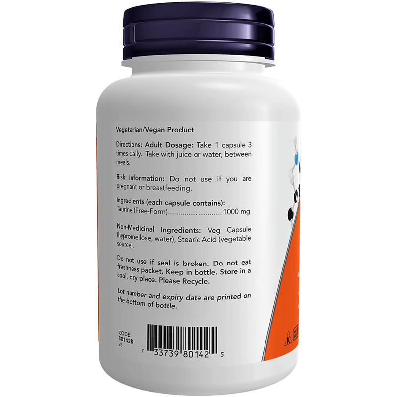 NOW Taurine 1000mg 100caps Supplements - Amino Acids at Village Vitamin Store