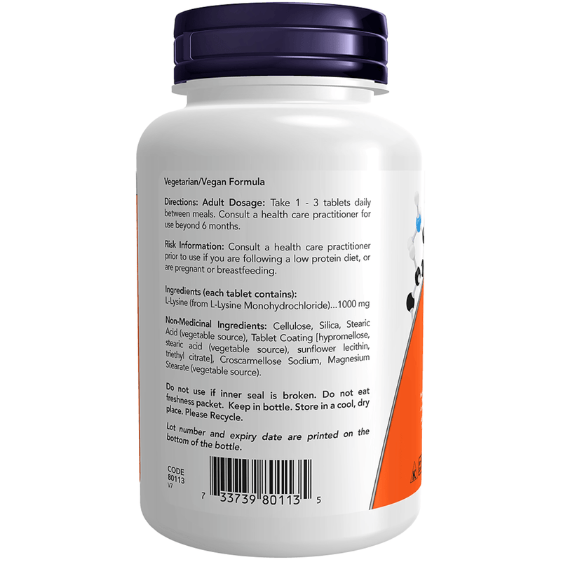 NOW L-Lysine 1000MG 100 Tabs Supplements - Amino Acids at Village Vitamin Store