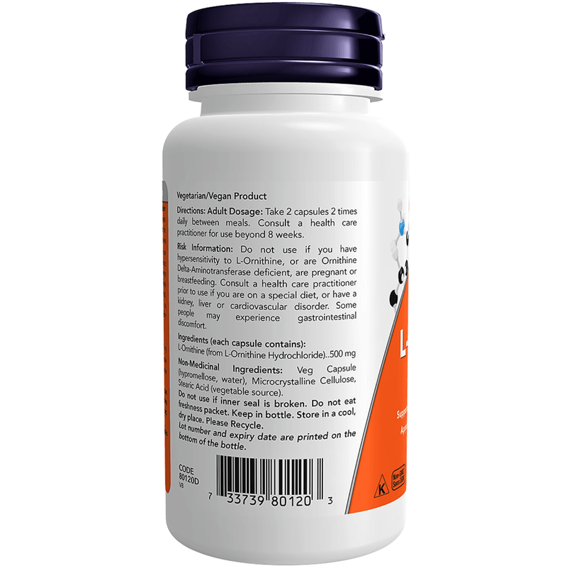 Now L-Ornithine 500 mg 60 Veggie Caps Supplements - Amino Acids at Village Vitamin Store