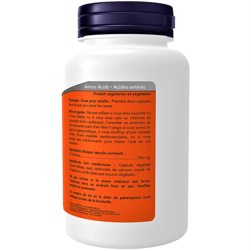 NOW L-Citrulline 750 mg 90 Veggie Caps Supplements - Amino Acids at Village Vitamin Store