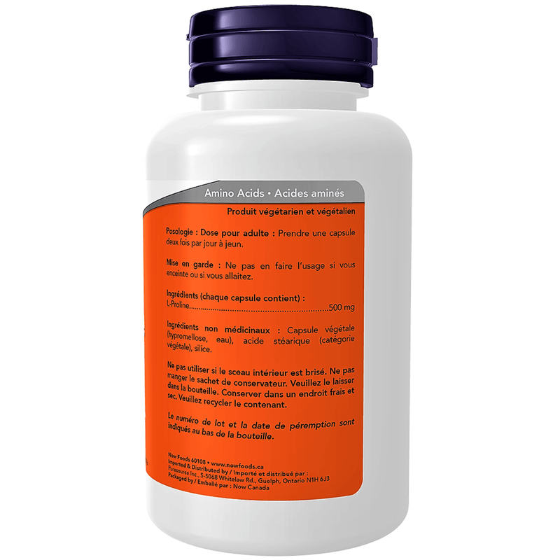NOW L-Proline 500 mg 120 Veggie Caps Supplements - Amino Acids at Village Vitamin Store