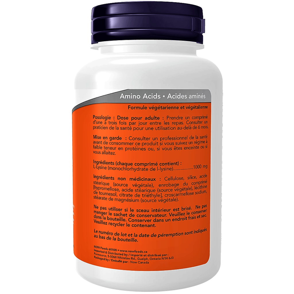 Supplements - Amino Acids NOW L-Lysine 1000MG 100 Tabs NOW