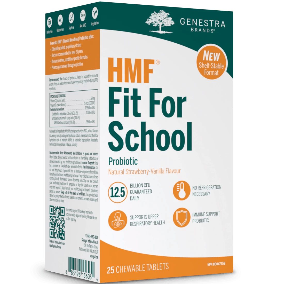 Genestra HMF Fit For School Probiotic 12.5 Billion Natural Strawberry-Vanilla Flavour 25 Chewable Tabs Supplements - Kids at Village Vitamin Store