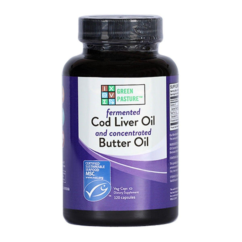 Green Pasture Fermented Cod Liver Oil & Concentrated Butter Oil Unflavored 120 Veggie Caps Supplements - EFAs at Village Vitamin Store
