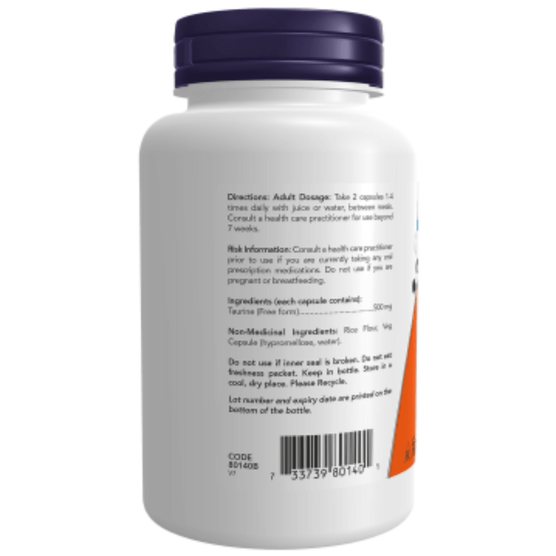NOW Taurine 500mg 100caps Supplements - Amino Acids at Village Vitamin Store