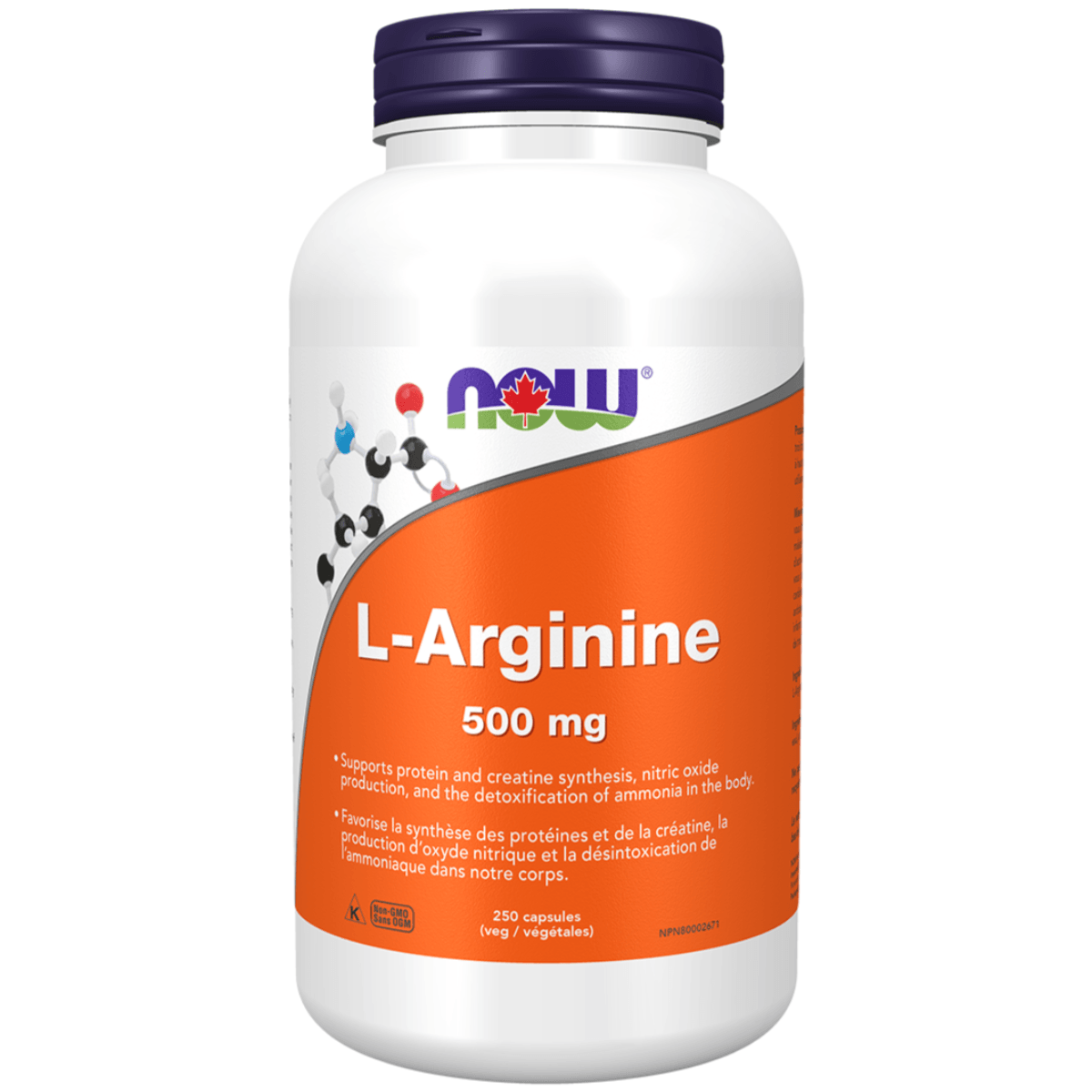 NOW L-Arginine 500 mg 250 Veggie Caps Supplements - Amino Acids at Village Vitamin Store
