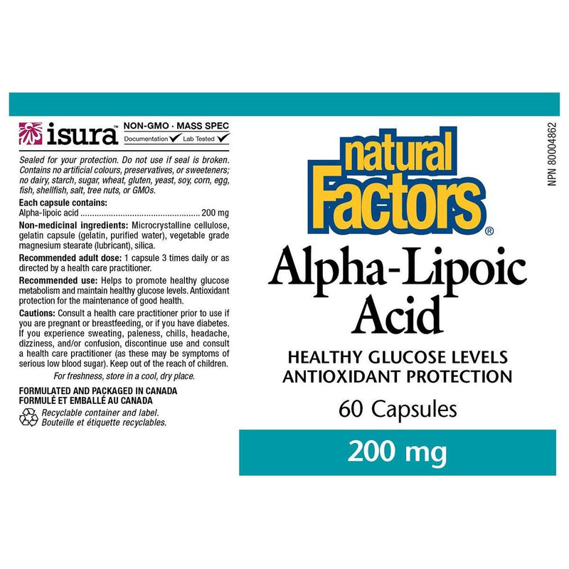 Natural Factors Alpha Lipoic Acid 200mg 60 Caps Supplements - Blood Sugar at Village Vitamin Store