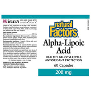 Natural Factors Alpha Lipoic Acid 200mg 60 Caps Supplements - Blood Sugar at Village Vitamin Store