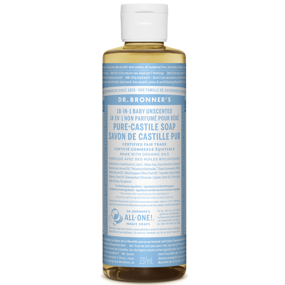 Dr. Bronner's 18-In-1 Pure-Castile Soap Liquid Baby Unscented 237mL Soap & Gel at Village Vitamin Store