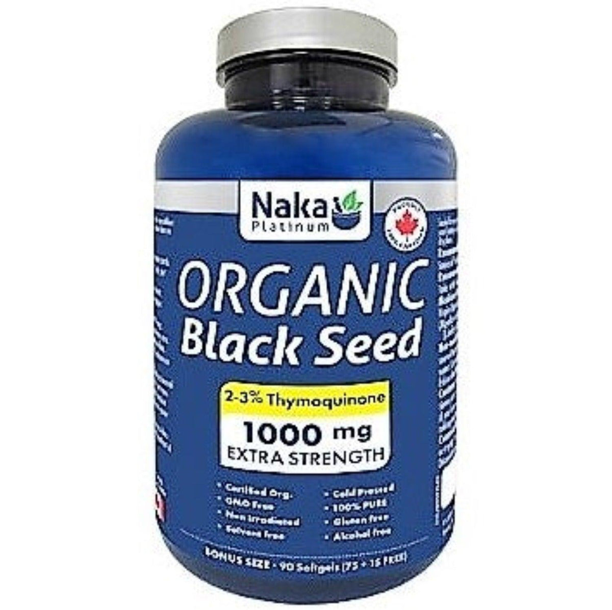 Naka Platinum Organic Black Seed 2-3% Thymoquinone 1000mg Extra Strength 90 Softgels (75 + 15 FREE) Supplements at Village Vitamin Store