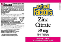 Natural Factors Zinc Citrate 50mg 180 Tabs Minerals - Zinc at Village Vitamin Store