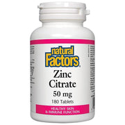 Natural Factors Zinc Citrate 50mg 180 Tabs Minerals - Zinc at Village Vitamin Store