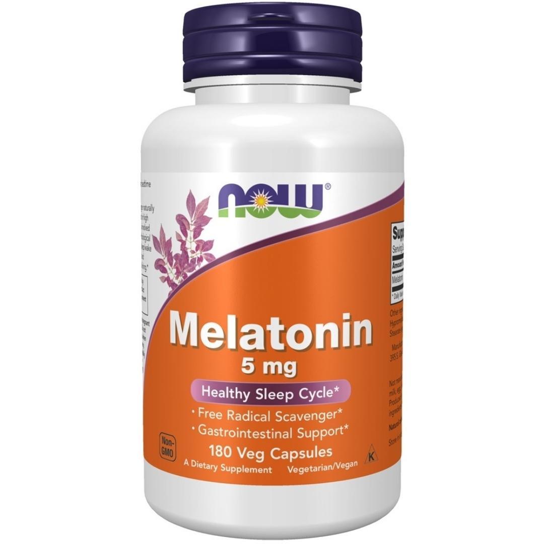 NOW Melatonin 5mg 180 Veggie Caps Supplements - Sleep at Village Vitamin Store