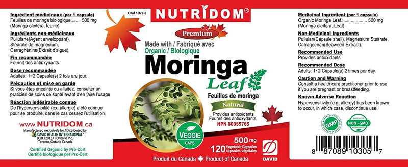 Nutridom Moringa Leaf 120 Veggie Caps Supplements at Village Vitamin Store