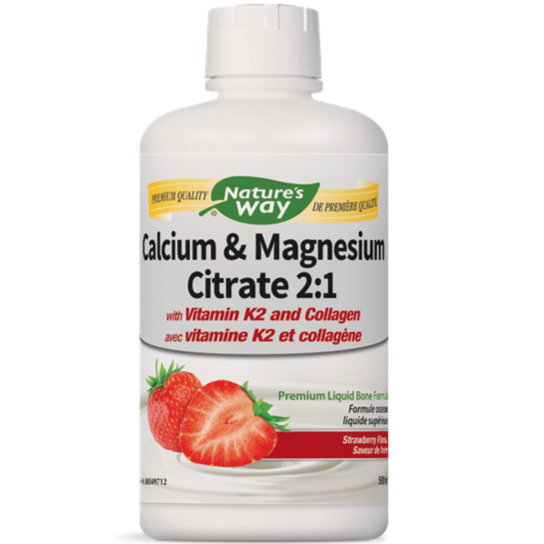 Nature's Way Calcium & Magnesium Citrate 2:1 with k2 & collagen Strawberry 500ML Minerals - Calcium at Village Vitamin Store