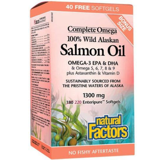 Natural Factors Wild Alaskan Salmon Oil 220 Enteripure Softgels Supplements - EFAs at Village Vitamin Store
