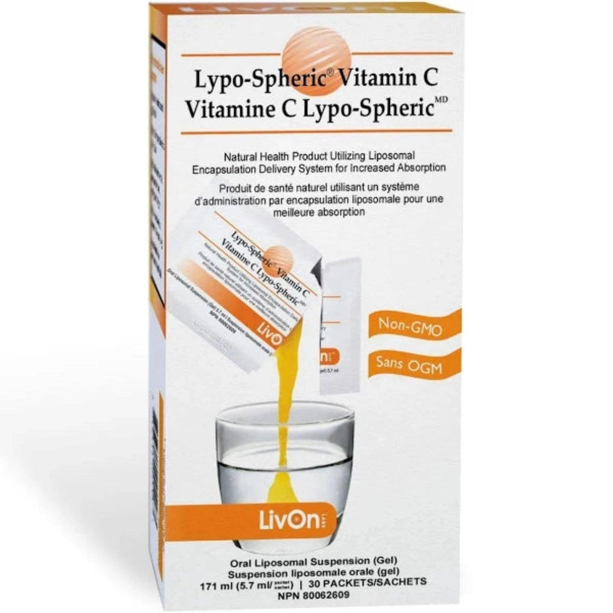 LivOn Lypo-Spheric Vitamin C Gel 5.7mL 30 Packets Vitamins - Vitamin C at Village Vitamin Store