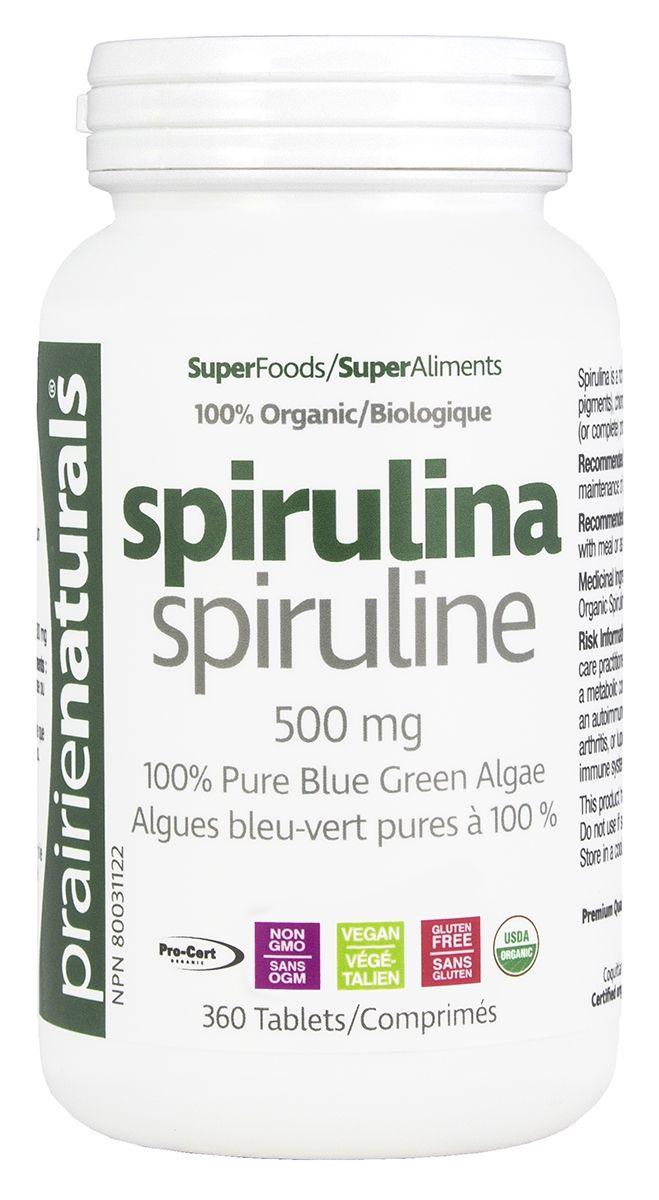 Prairie Naturals Spirulina Organic 500mg 360 Tabs Supplements - Greens at Village Vitamin Store