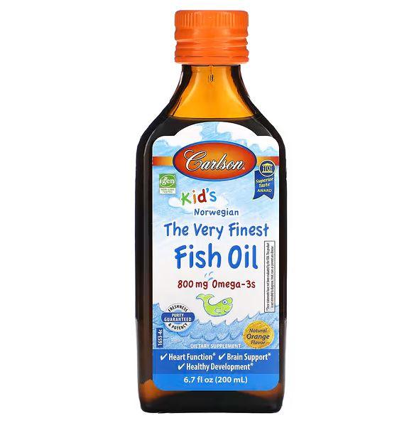 Carlson's Kid's Norwegian The Very Finest Fish Oil Natural Orange 800 mg 200 ml Supplements - Kids at Village Vitamin Store
