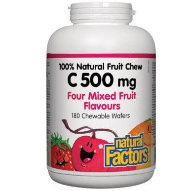 Natural Factors C 500 mg Four Mixed Fruit Flavours 180 Chewable Wafers Vitamins - Vitamin C at Village Vitamin Store