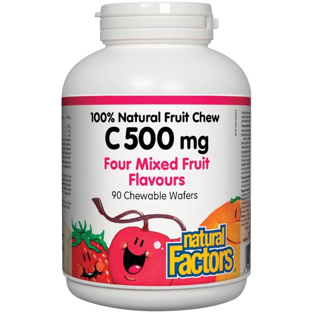 Natural Factors C500mg Four Mixed Fruit Flavours 90 Chewable Wafers Vitamins - Vitamin C at Village Vitamin Store