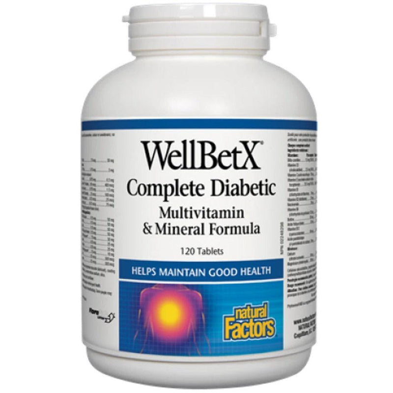 Natural Factors Wellbetx Complete Diabetic Multivitamin & Miniral Formula 120 Tabs Supplements - Blood Sugar at Village Vitamin Store