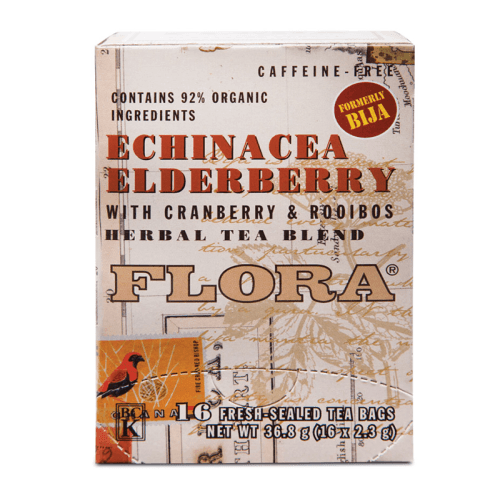 Flora Echinacea Elderberry with Cranberry & Rooibos Herbal Tea Caffeine Free 16 Tea Bags Food Items at Village Vitamin Store