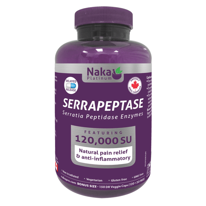 Naka Serrapeptase Serratia Peptidase Enzymes 150 DR Veggie Caps Supplements - Pain & Inflammation at Village Vitamin Store