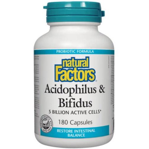 Natural Factors Acidophilus & Bifidus 5 Billion 180 Caps Supplements - Probiotics at Village Vitamin Store