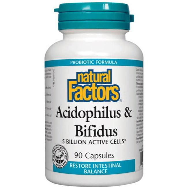 Natural Factors Acidophilus & Bifidus 5 Billion 90 Caps Supplements - Probiotics at Village Vitamin Store