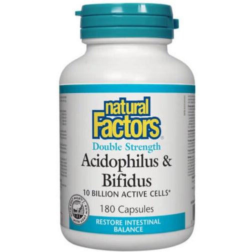 Natural Factors Acidophilus & Bifidus Double Strength 10 Billion Active Cells 180 Capsules-Village Vitamin Store