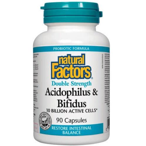 Natural Factors Acidophilus & Bifidus Double Strength 10 Billion Active Cells 90 Capsules Supplements - Probiotics at Village Vitamin Store